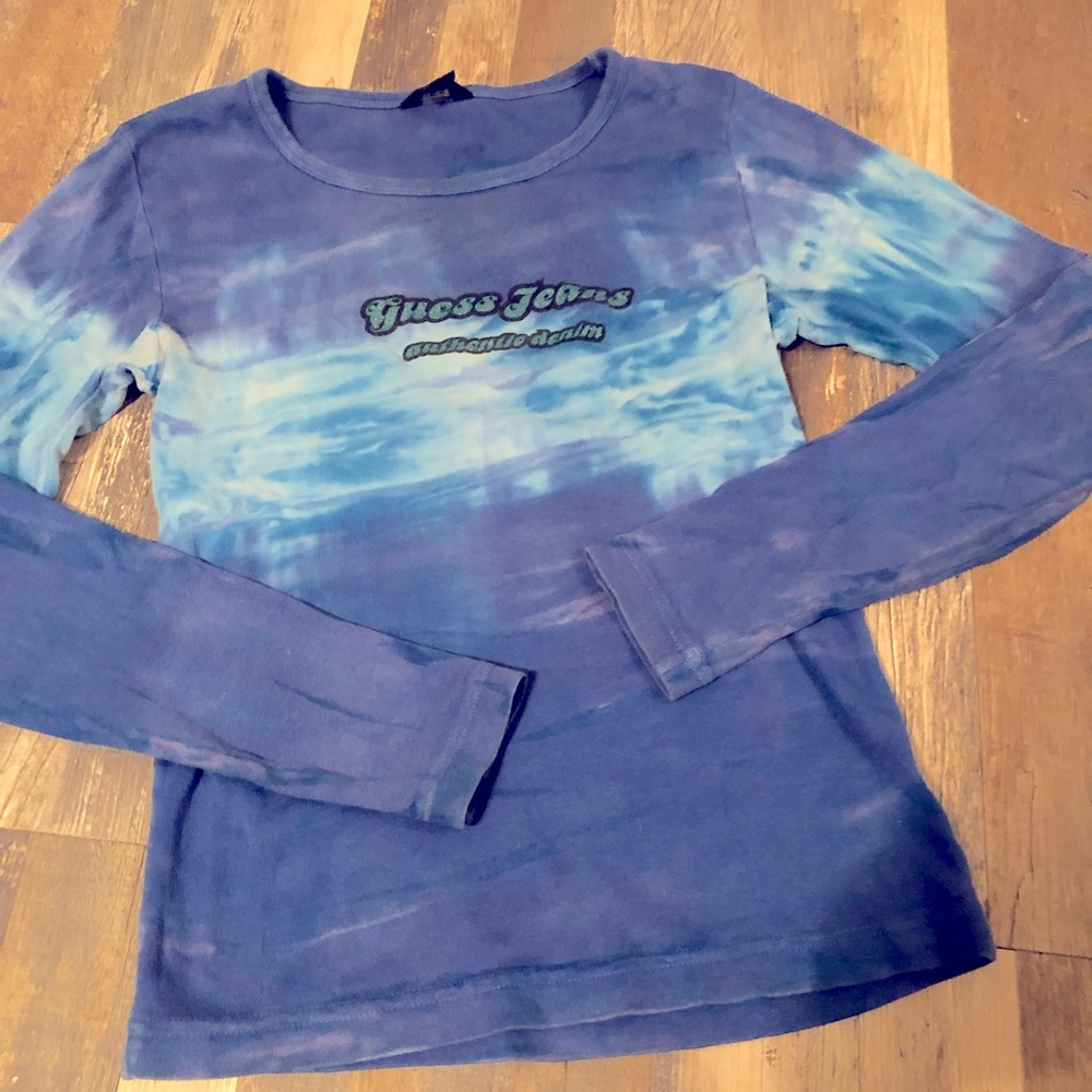 Guess Blue Tie-Dye Long Sleeve Top